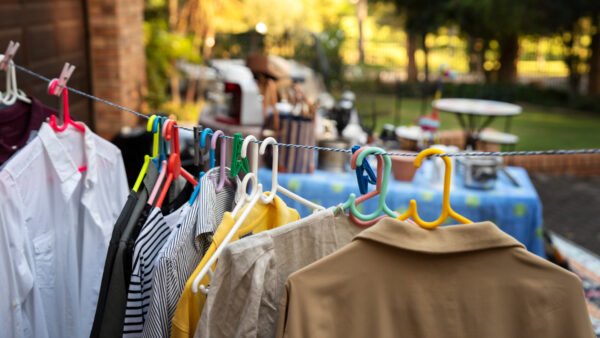 A picture of a clothesline outside.