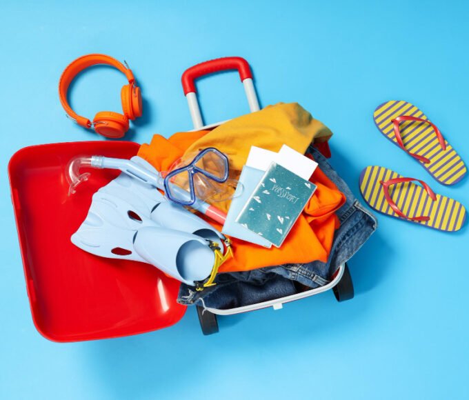 This is a picture of a luggage with items in it.