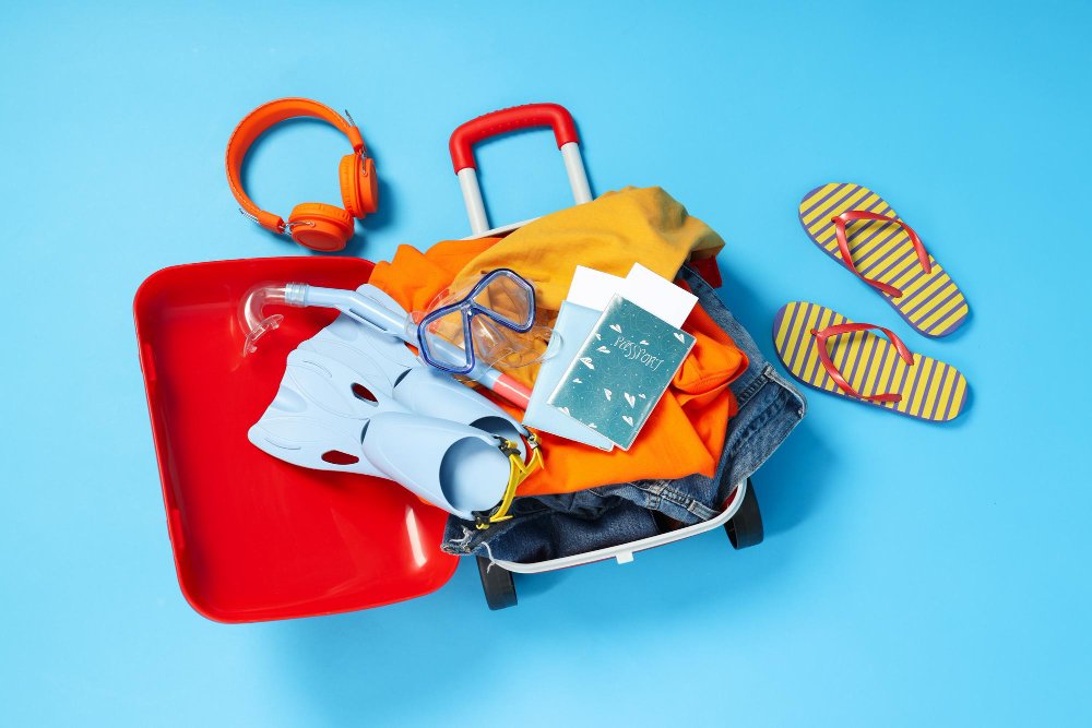 This is a picture of a luggage with items in it.